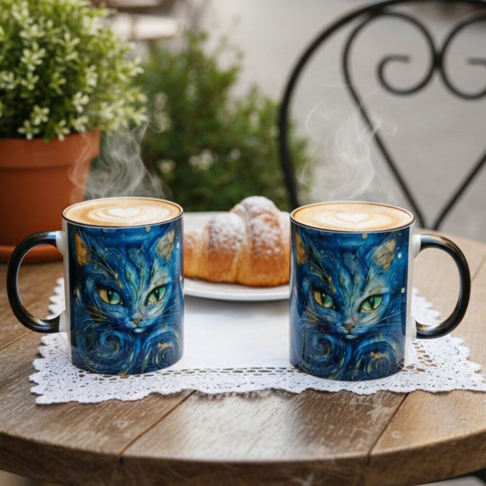 Starry Night Cosmic Cat Mug – Artistic Feline Gift Coffee Cup NIB - Picture 2 of 11